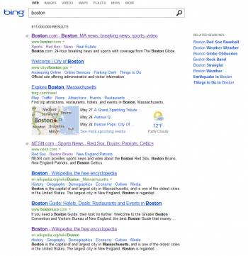 Search results for the term "Boston" are different than those from Yahoo despite using the same algorithm. Search results for the term "Boston" are different than those from Yahoo despite using the same algorithm.